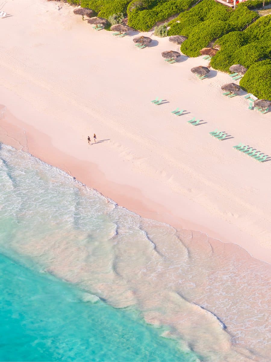 areal of pink sand beach
