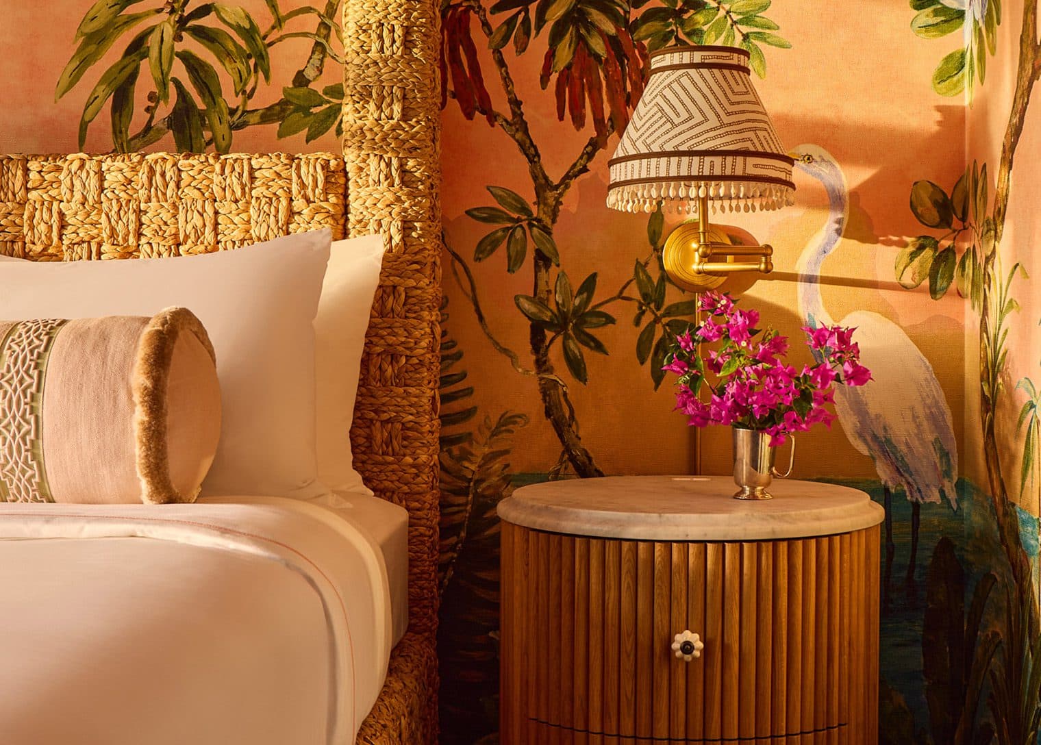garden room bedside nightstand and lamp