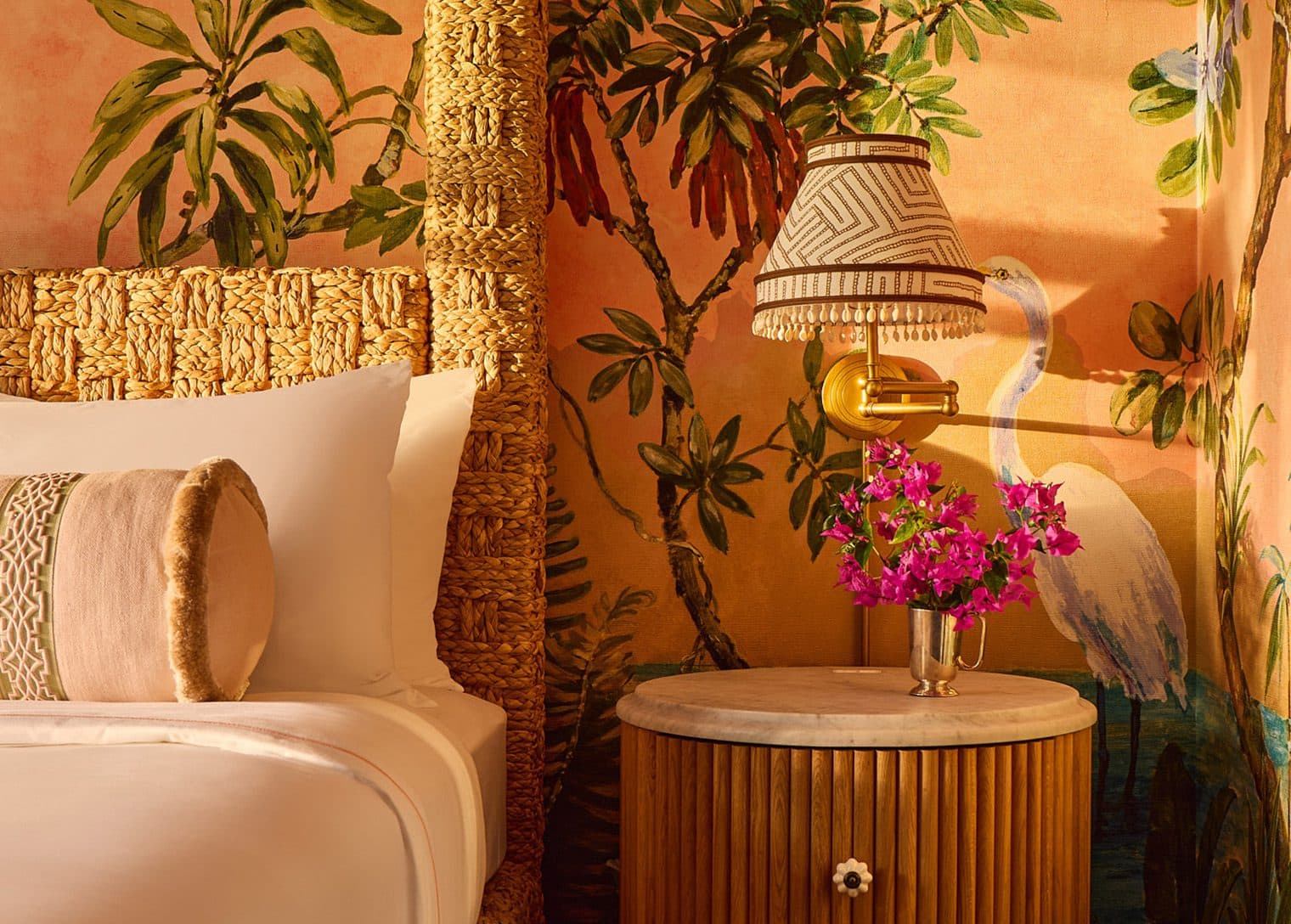 bedside table and lamp