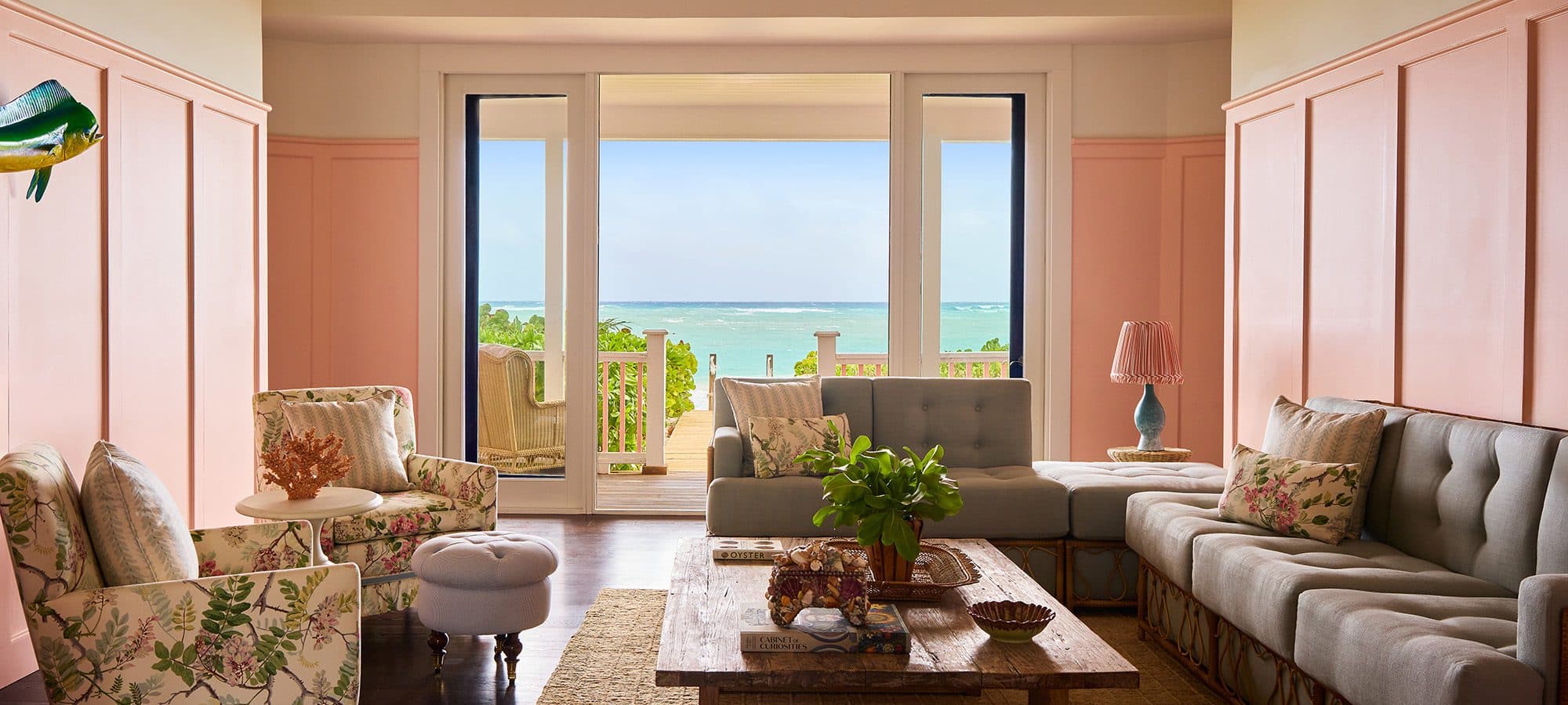 living room with view of ocean