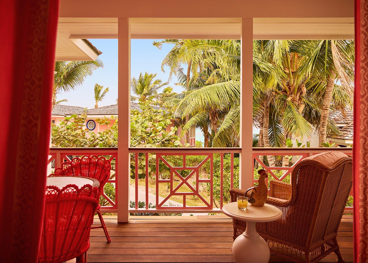 view of the gardens from a garden cottage room