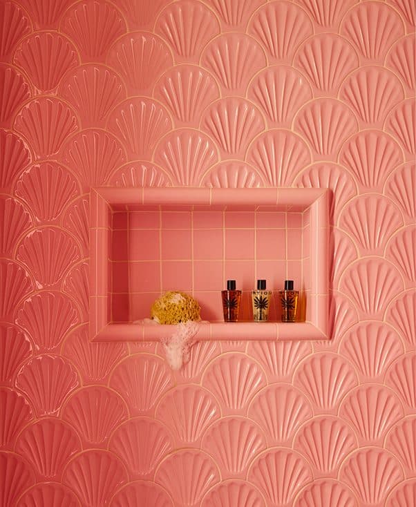 pink shell tile in shower