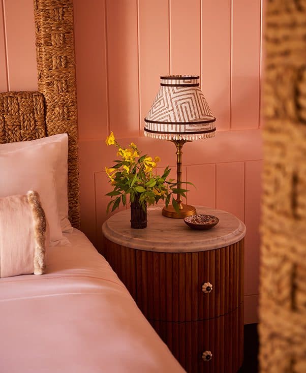 bedside table and lamp