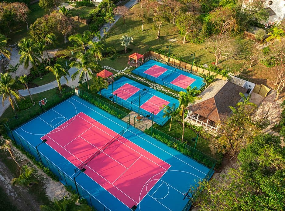 drone shot of sports courts