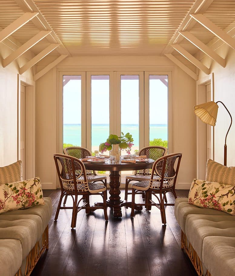 dining table with view of ocean