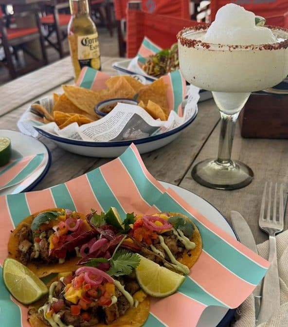 tacos, housemade chips and frozen marg